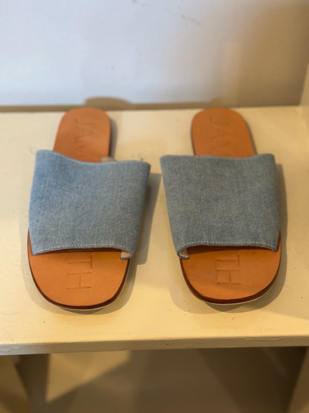James Smith Light Blue Denim Slides/ Sandals Size 8